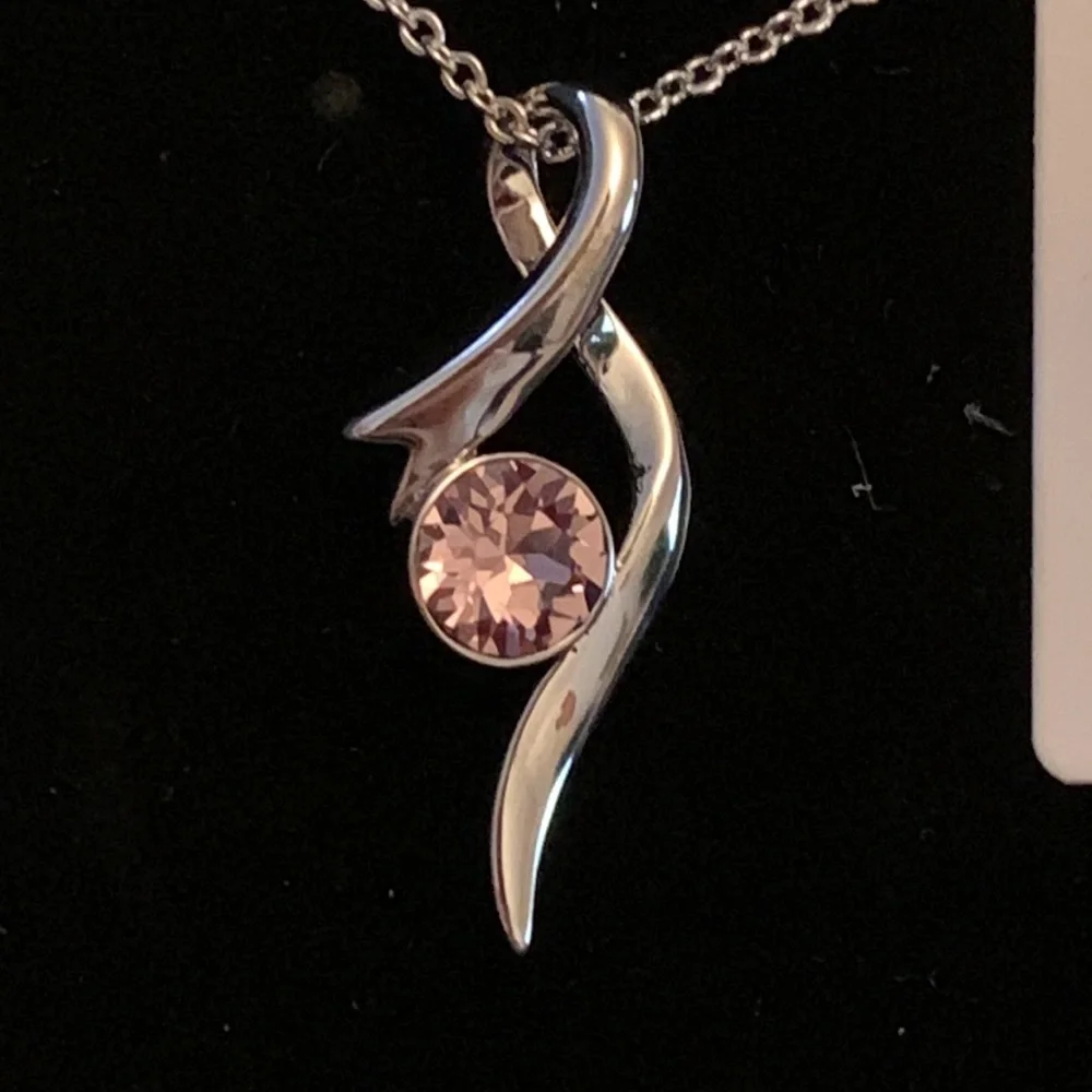 Pink Crystal Ribbon Necklace - Picture 2 of 2